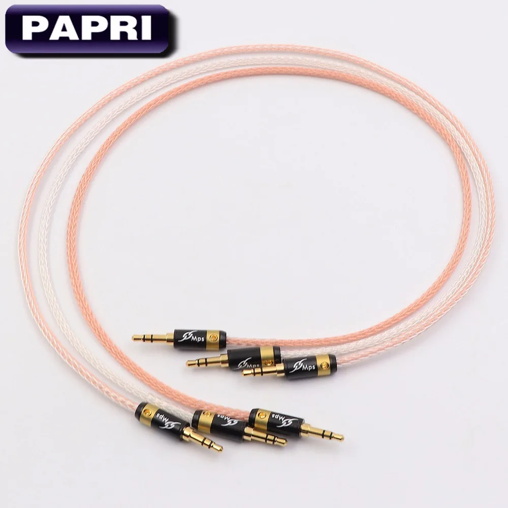  PAPRI 3.5MM To 3.5MM AUX Cable 16core Teflon OCC Copper And Silver Male to Male Audio Upgrade Headp