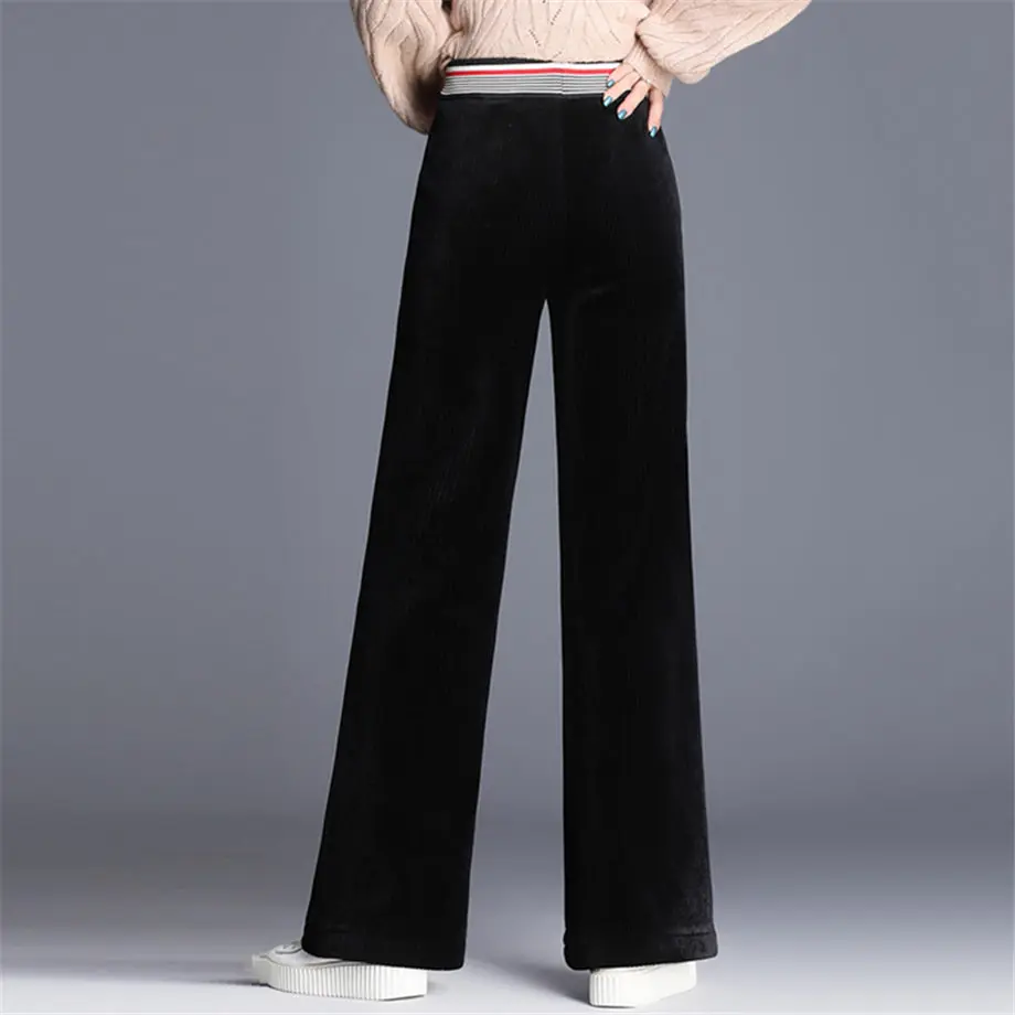 Эластичные широкие брюки размера плюс 4XL, женские вельветовые свободные брюки высокого качества, женские офисные повседневные штаны на осень и зиму
