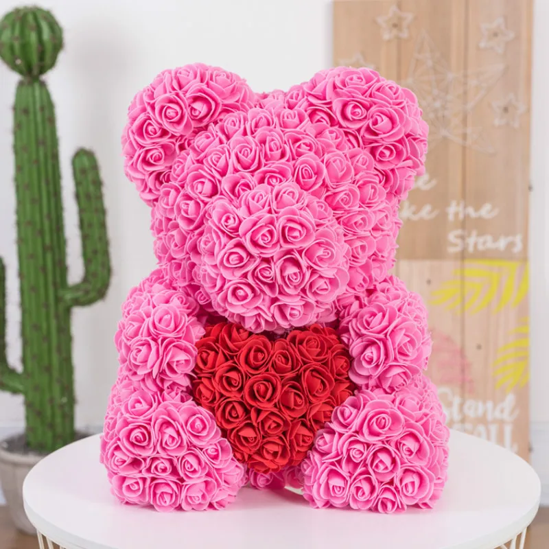 Роза медведь 38 см подарок на день Святого Валентина роза и медведь PE Роза медведь ручной работы искусственный цветок свадьба подарок на год любовь медведь