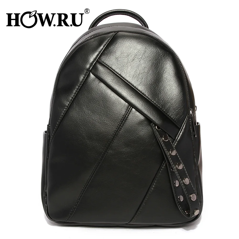 

HOWRU Women PU Leather Backpack Large Capacity Black Small Travel Bagpack College Students School Bags for Lady Casual Rucksack