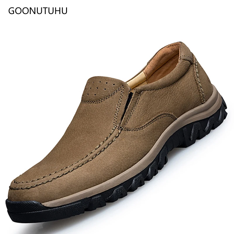 

2019 fashion men's shoes casual genuine leather cow slip-on loafers big size shoe man youth khaki & brown driving shoes for men