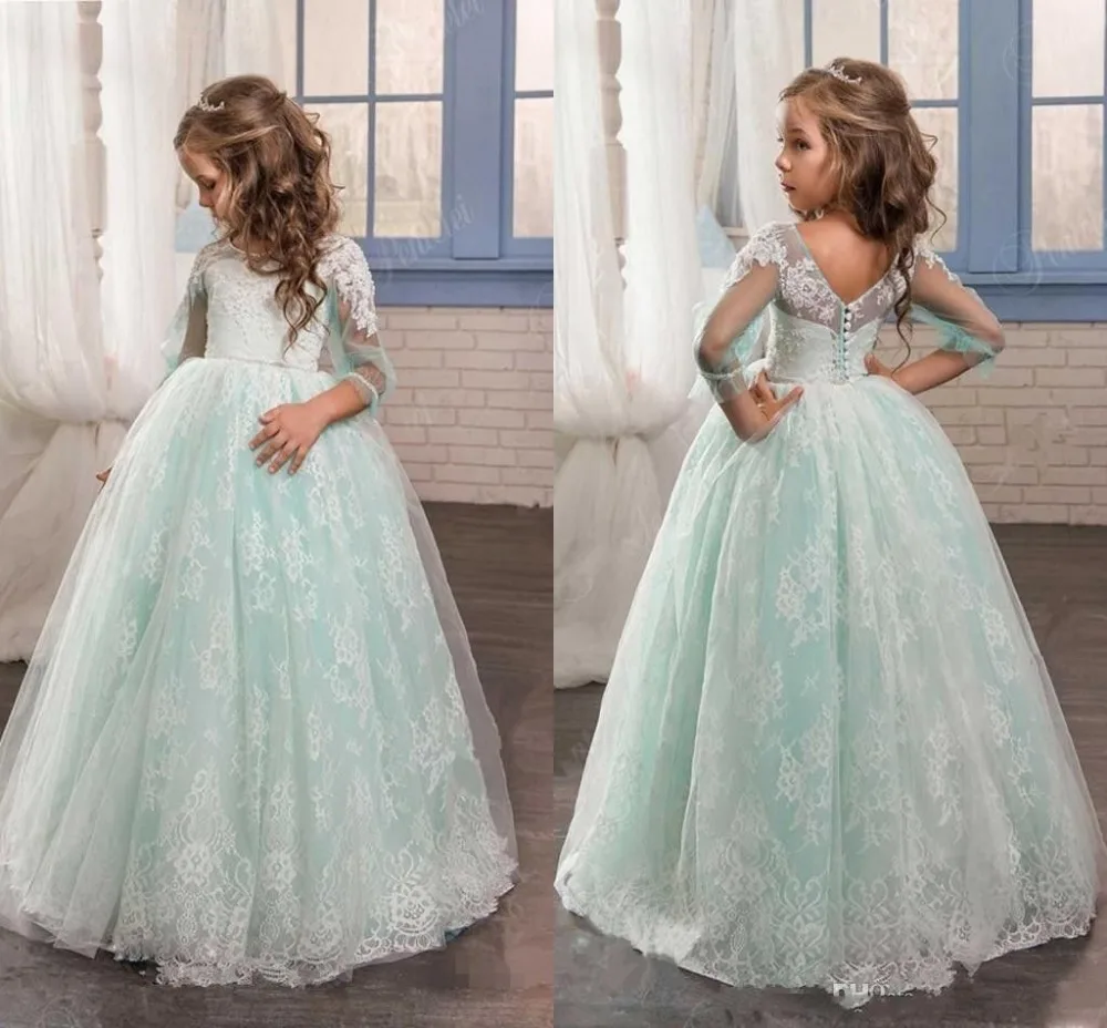 Mint Green Flower Girl Dress for Weddings Tulle with Lace Open Back Ball Gown open back chain detail bodycon dress