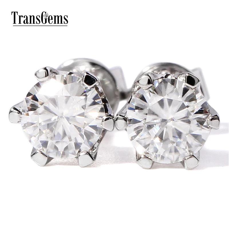 TransGems 1CTW 5MM Solid 14K White Gold Moissanite Stud Earring Screw Back Lab Grown Diamond