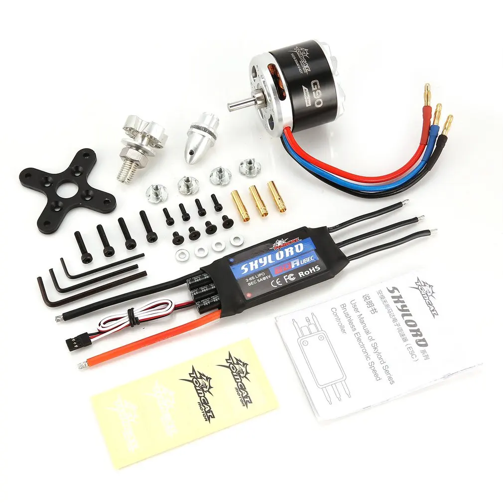 

TomCat TC-G 5025 KV590 Brushless Motor Skyload 80A Brushless ESC Combo Set for RC Fixed Wing Airplane Drone Helicopter