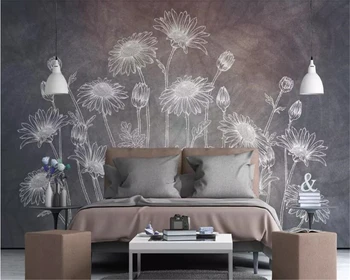 

beibehang wallpaper for walls in rolls Simple Nordic abstract hand drawn sunflower wallpaper bedroom TV background 3d wallpaper