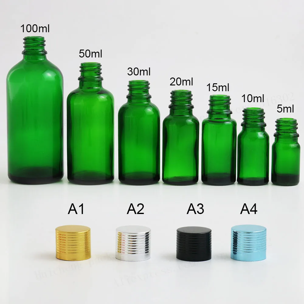 200 1xtravel пустая зеленая стеклянная бутылка с эфирным маслом с алюминиевой крышкой косметический packging 100 мл 50 мл 1 унц. 2/3 унц. 1/2 унц. 1/3 унц. 5 мл