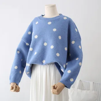 

Fashion Casual Loose Polka Dot Pullover Sweater Women 2019 Autumn Winter New Hot Female Long Sleeve Knit Sweaters Pullovers
