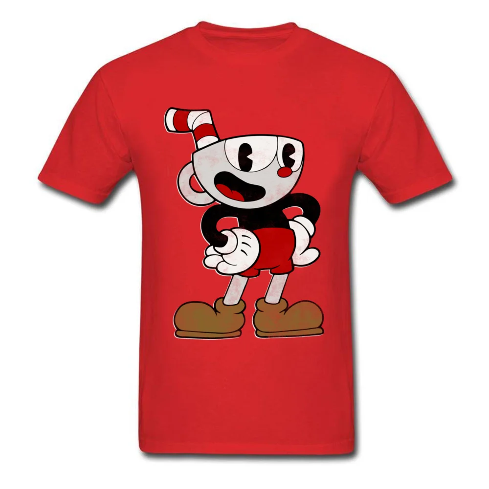 Cuphead Pose Cotton Fabric Tops & Tees for Men Hip hop T-Shirt Party Fashionable O-Neck Tops T Shirt Short Sleeve Cuphead Pose red