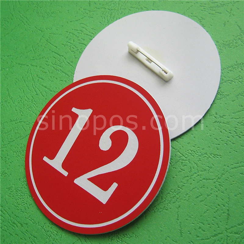 

Plastic Number Badge With Safety Pin, discs plate sign pin-on numbered tags show examination liveroom player contestant ID cards