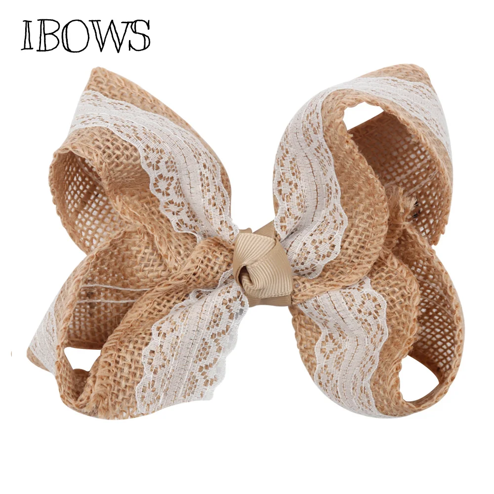 

5.5 Inch Lace Linen Hair Bows Knotted Solid Hemp Hair Alligator Clips For Teens Girls Boutique Headwear Hair Accessories