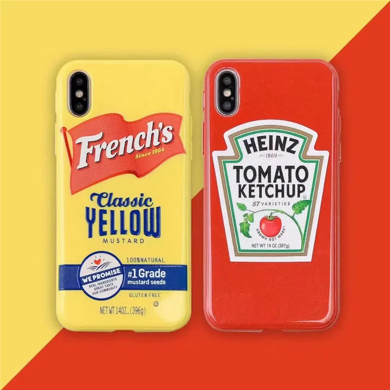 

GYKZ Fashion Tomato Ketchup French Mustard Phone Case For iPhone XS MAX X XR 7 8 6 6s Plus Soft TPU Smooth Back Cover Red Fundas