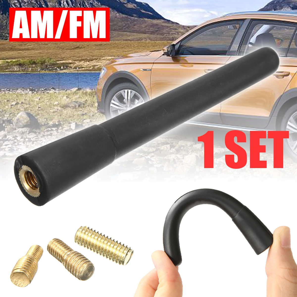 

Universal Car Short Stubby Mast Antenna SCREW-IN Type AM/FM Radio Aerials for Car Exterior Styling
