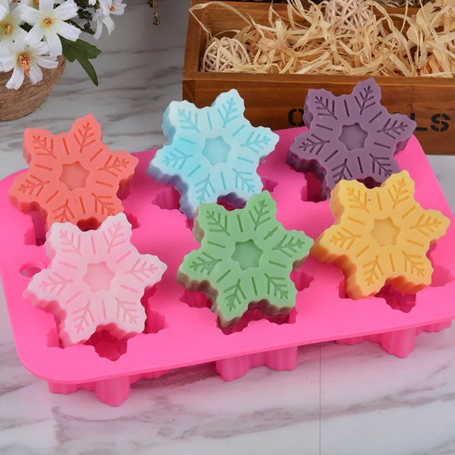 6 Forms Silicone Soap Mold 3d Snowflake Soap Mould For Soap Making Safe Handmade Craft Flowers Bathroom Kitchen Soap Molds