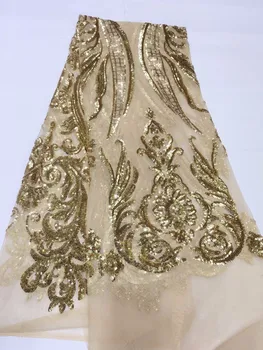 

african lace fabric with sequins 450*135CM 2017 latest sequin fabric high quality tulle sequins lace fabric for evening dresses