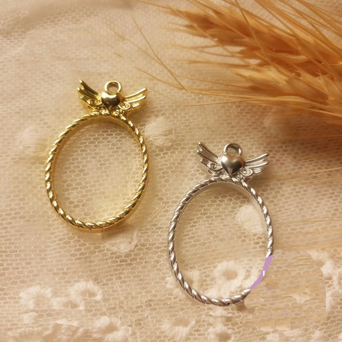 

GLADZGT 5 pcs/lot Wings pocket watch Metal Frame Pendant Gold Charm Bezel Setting Cabochon Setting UV Resin Charms