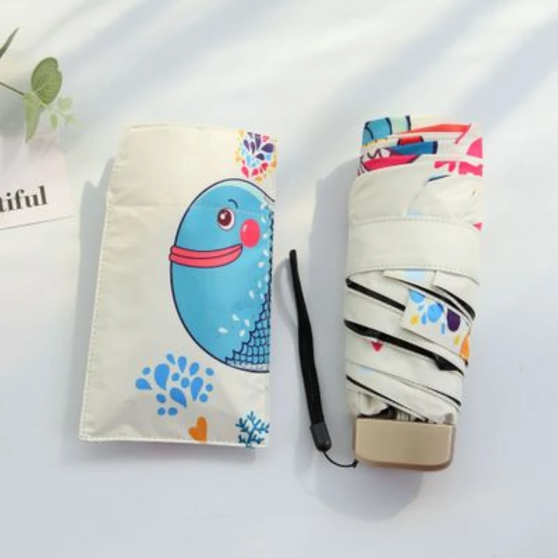 

Children Umbrella Cute Cartoon Animal Pattern Windproof Anti UV Umbrellas Five Folding Umbrella Portable Light Rain Umbrella