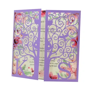 

Purple color laser cut graceful custom wedding invitation card