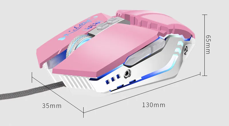 Розовая серая Проводная игровая мышь для девушек, механическая геймерская мышь, 3200 dpi для USB компьютера, ноутбука, геймера, для дома и офиса