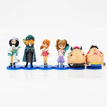 

7-8cm 6pcs/lot One Piece Charlotte Pudding Pedro Nami Monkey D Luffy Brook action figure model toys cute blue base kawaii figure
