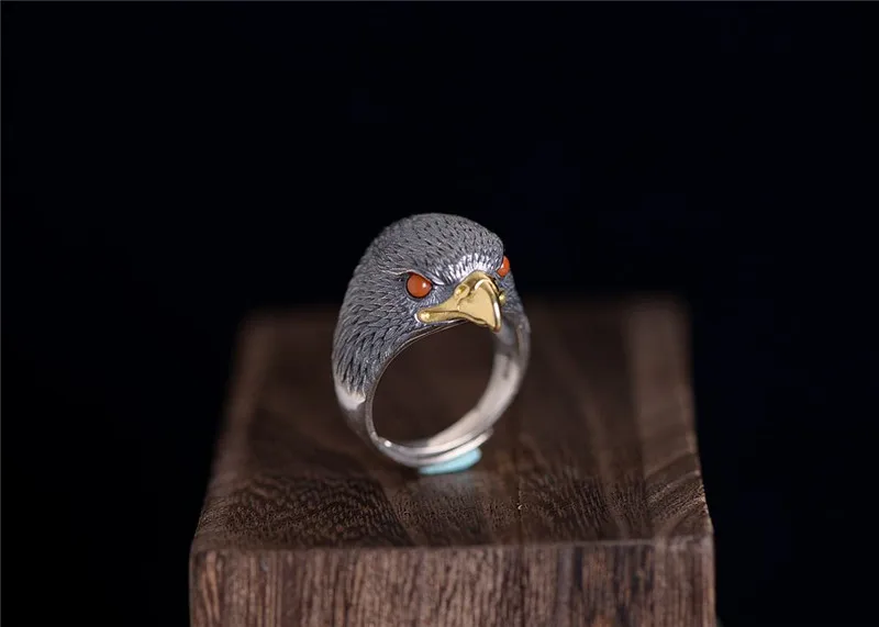 GAGAFEEL кольцо в стиле панк с животным 925 пробы, серебряное кольцо с головой Орла для мужчин, мужские ювелирные изделия из полудрагоценных камней