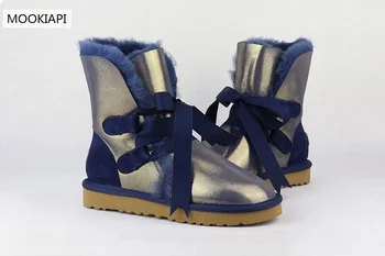 

Top Quality Genuine Sheepskin Leather Woman Snow Boots Fashion Waterproof Winter Boots 100% Natural Fur Warm Wool Women