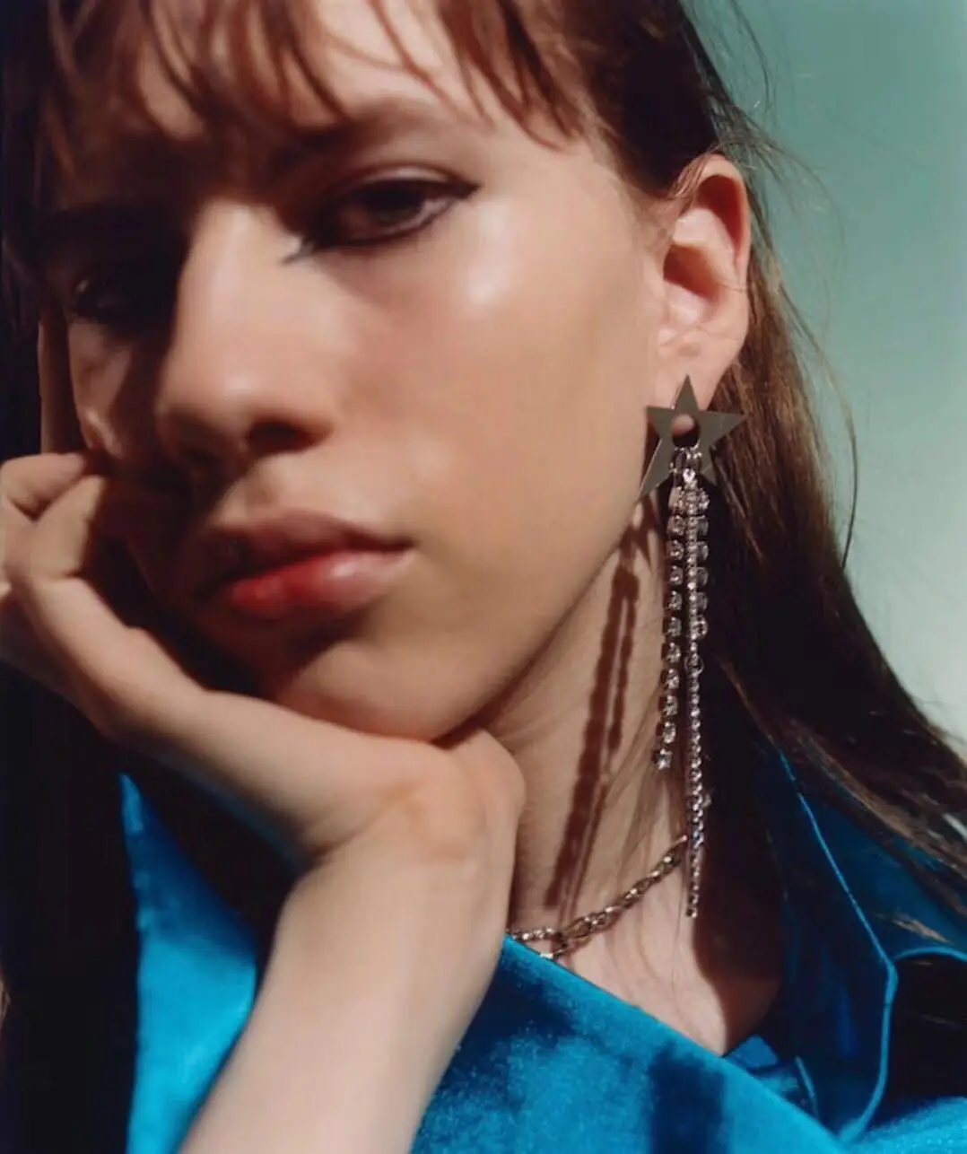 

Jusine Street Wind Chain of Fashion Trendsetters in Europe and America Long Zircon Creative Irregular Five-Star Ear Nails