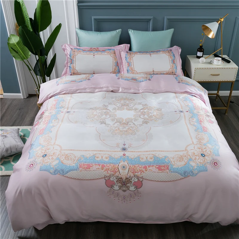 

New Tencel Printed Palace Classic Bedding set Silky Soft Duvet Cover set Bed Sheet Pillowcases Queen King Size 4pcs bed linen
