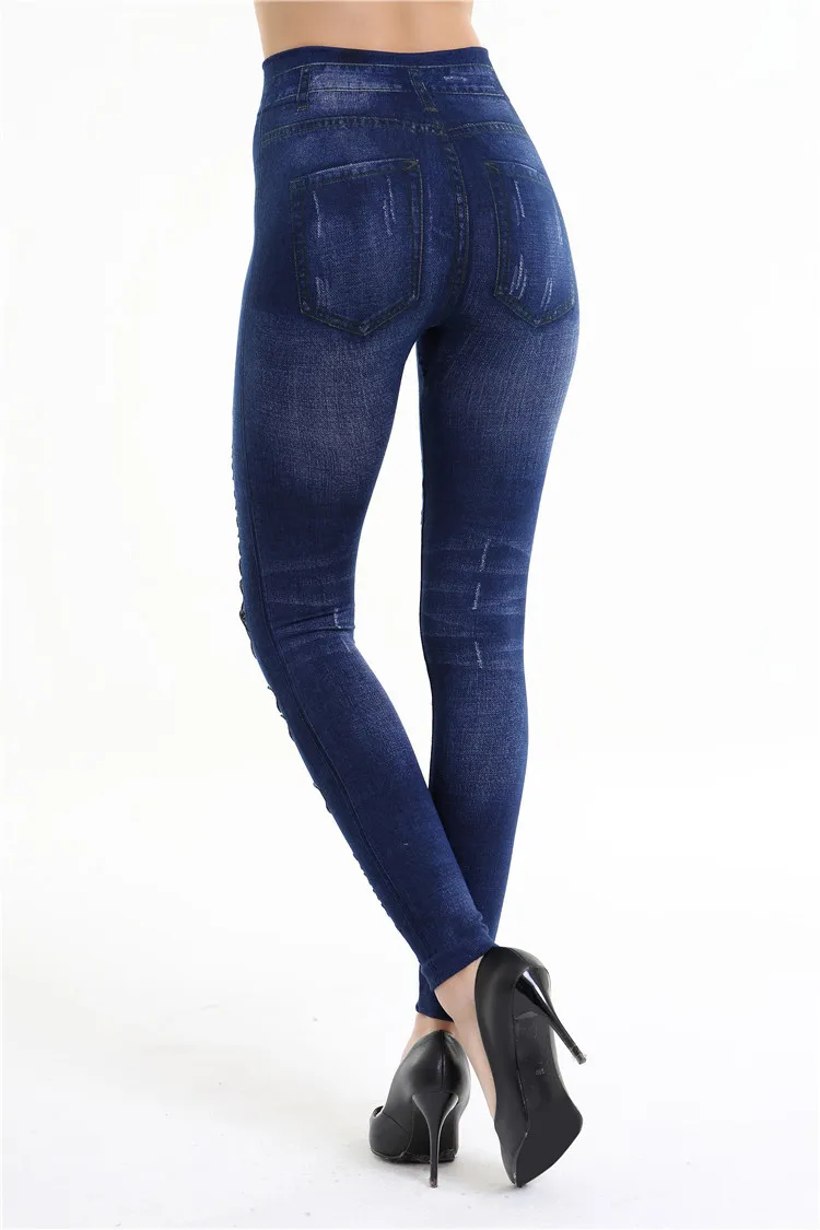 DERALA Для женщин сетки лоскутное Рваные джинсы Джеггинсы колено с джинсовые леггинсы завышенной талией узкие брюки Legins леди