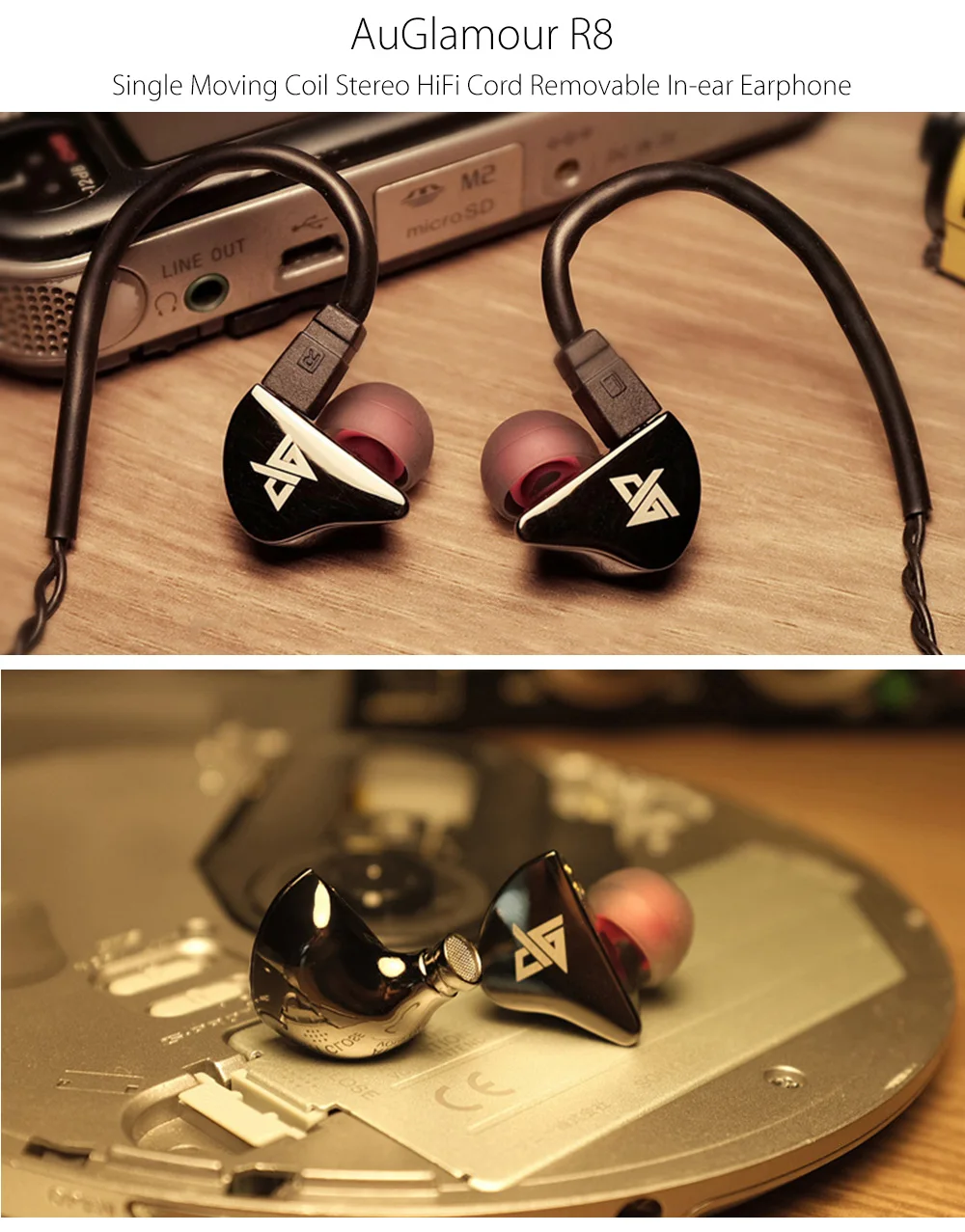 

100% Newest AuGlamour R8  In-ear Earphone Single Moving Coil Metal Stereo Cord Removable Upgrade HIFI Earbuds DIY Headset