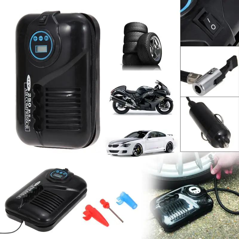 

Portable 12V 250PSI Car Tire Inflator Pump Auto Car Pump Air Compressor Car Motor Tyre Air Inflator Motorcycle Car Accessories