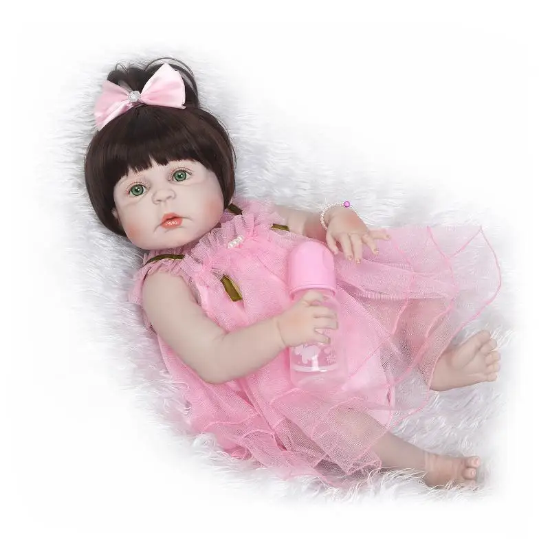 

55cm Full Body Silicone Reborn Baby Doll Toy Like Real 22inch Vinyl Newborn Girls Babies Doll Birthday Gift Present Bathe Toy