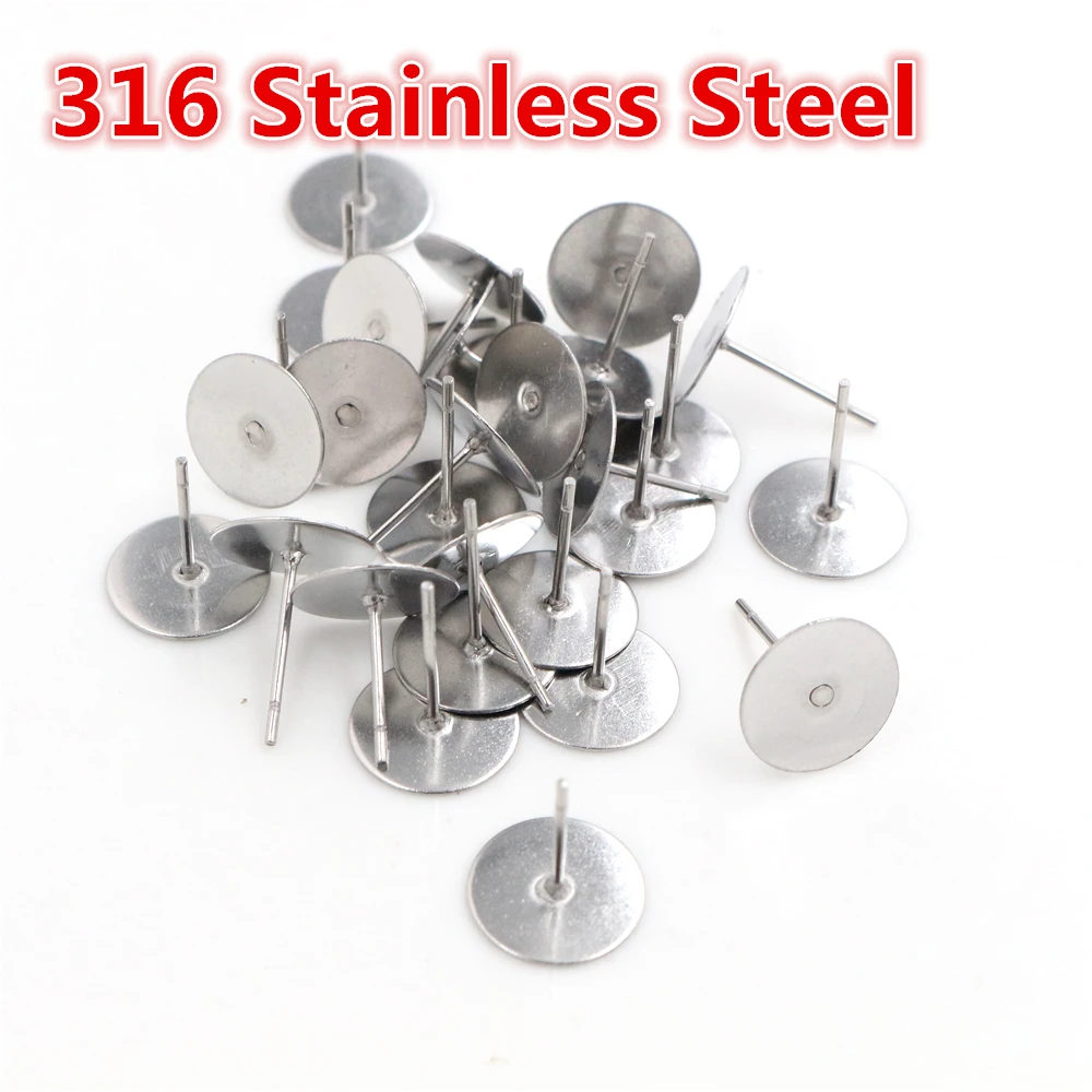 4//6//8//10MM Stainless Steel Blank Stud Base Fit Cabochon Earring Findings