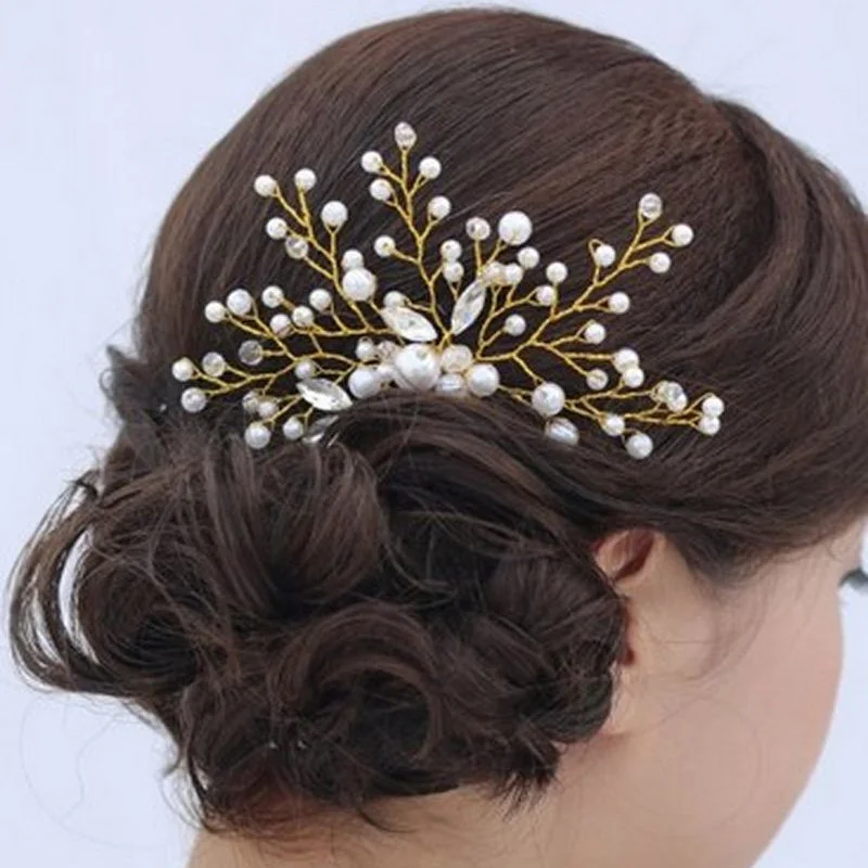 Bridal Flower Pearl Hair Comb Hair Clips for Girls Crystal Crown Rhinestone Hair Clips Jewelry Hair Comb Accessories for Hair (4)