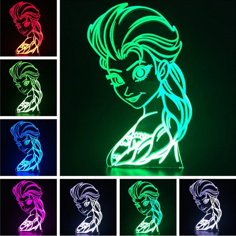 3D LED девочка Эльза Анна свет лед Снежная королева настольная лампа ребенок