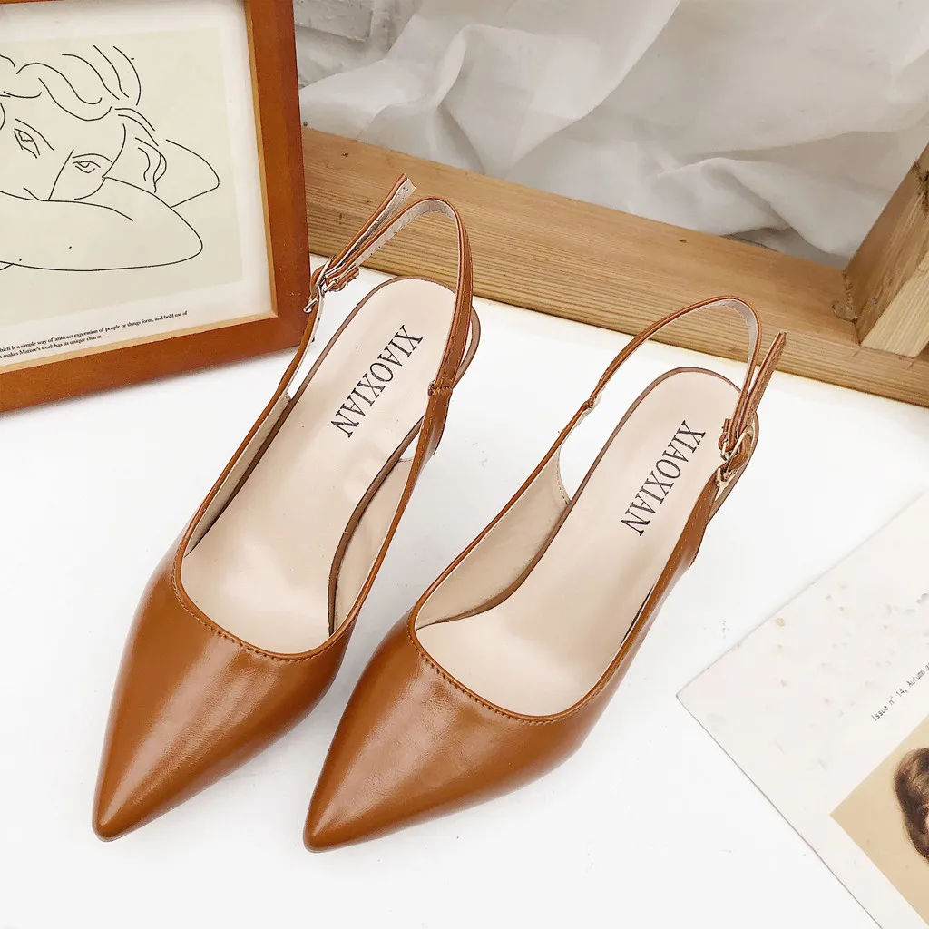 SAGACE; женские кожаные сандалии на высоком каблуке с острым носком и пряжкой в римском стиле; пикантная Офисная Женская обувь высокого качества
