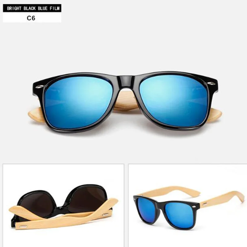LeonLion, Ретро стиль, Бамбуковая оправа, солнцезащитные очки для женщин, фирменный дизайн, классические металлические солнцезащитные очки, для улицы, деревянные ножки, Oculos De Sol - Цвет линз: Black blue