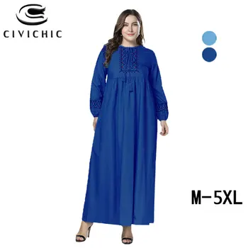 

CIVI CHIC Plus Size Loose Jurk Dames Large Swing Women Gown Spring Long Robe Autumn Maxi Denim Dress Embroidery Vestidos DRS306