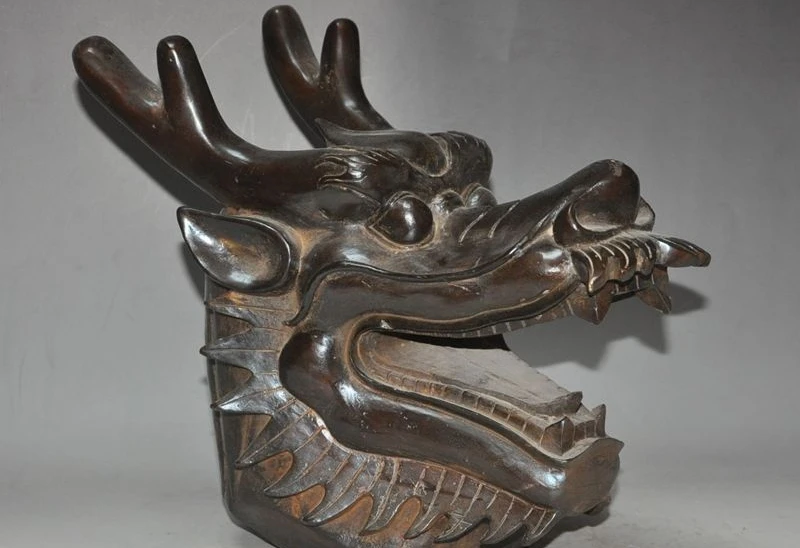 

12"Chinese palace Fengshui Bronze Lucky Zodiac Dragon head animal beast statue