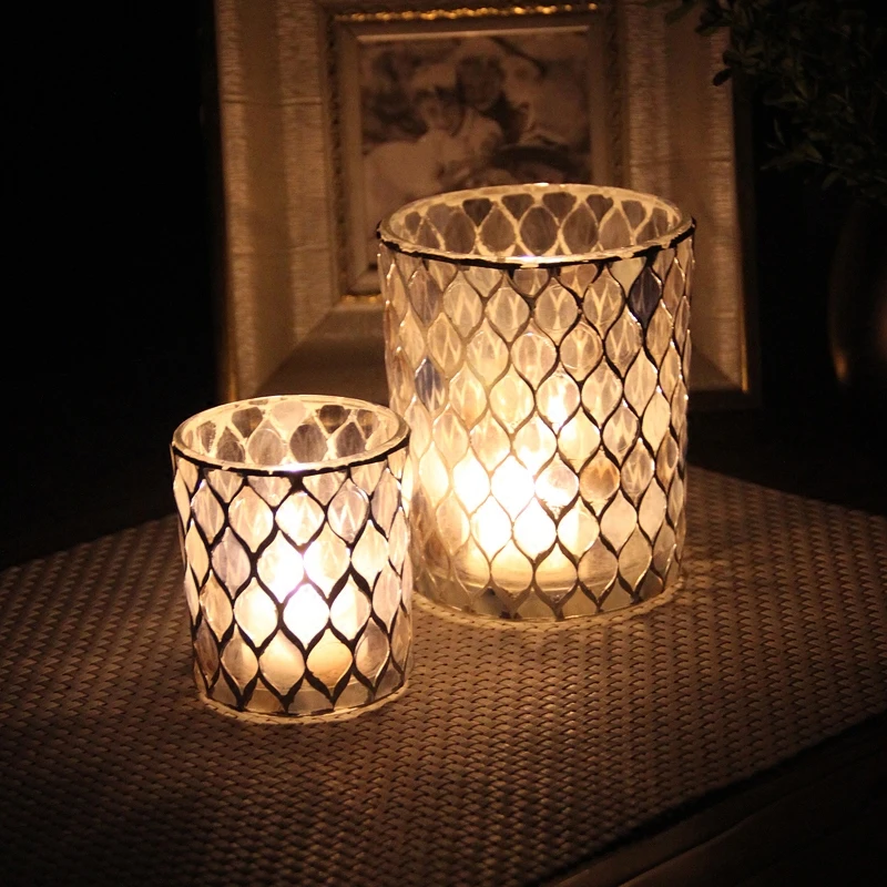 European Mosaic Glass Set Two Candlesticks Romantic Candlelight Dinner Modern Home Decoration | Дом и сад