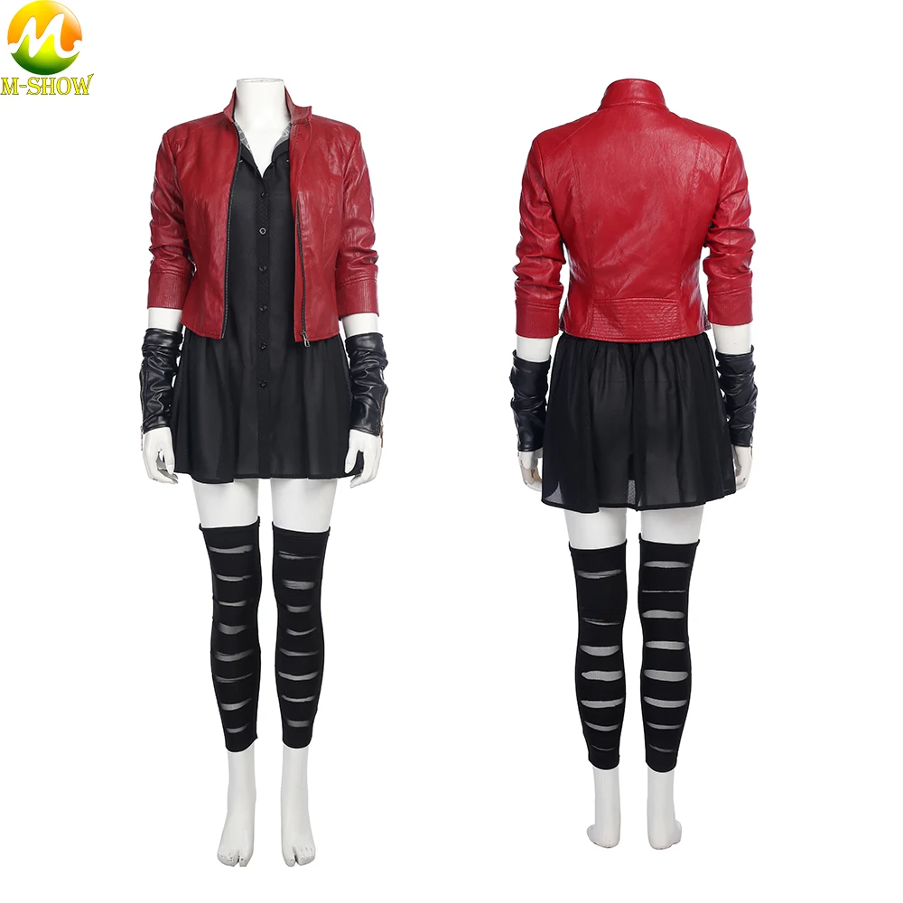  Scarlet Witch Cosplay Costume Avengers Age of Ultron 2 Scarlet Witch Cosplay Costume Women Leather Coat Halloween  