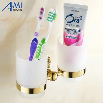 

Golden Bathroom Accessories Double Cup Tumbler Holders Toothbrush Cup Holders 7007G
