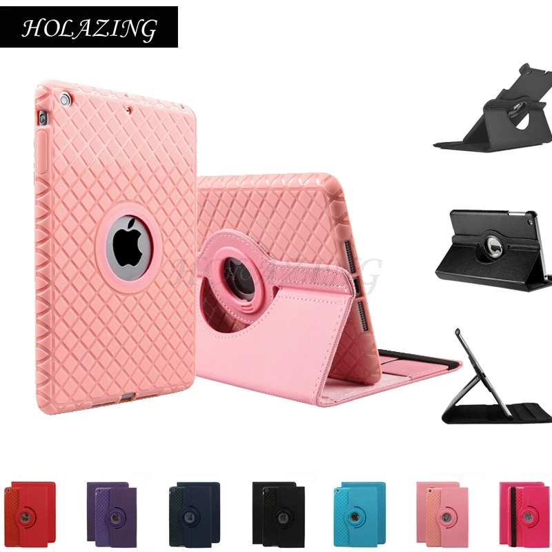 

Soft Silicone TPU Cover for iPad Air 9.7" with Card Slot Closer Strap 360 Rotation Multi Angle Stand Smart AUTO On/Off Case