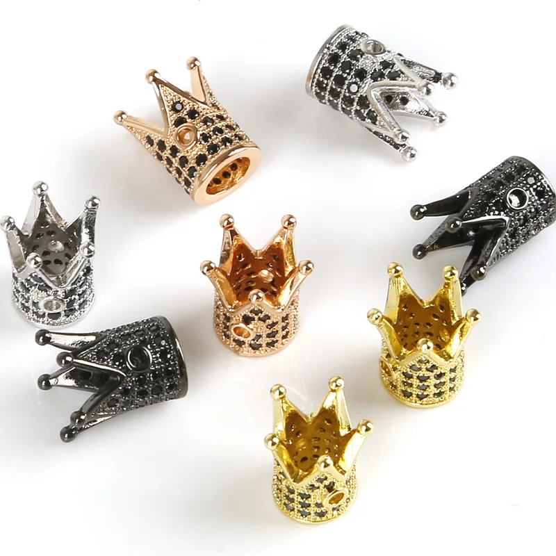 

Copper Alloy Spacer Beads Micro Pave Cubic Zirconia Crown Charm Pendants for DIY Men Bracelet Making Jewelry Making Accessories