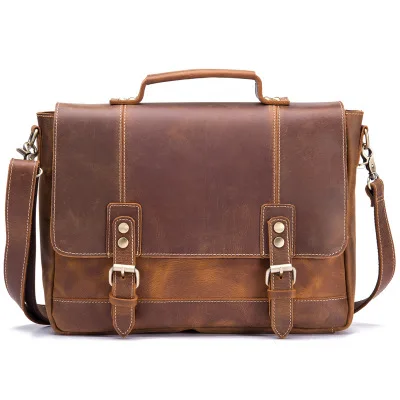 

Crazy Horse Leather Men's Bag Handmade Tide Men's Retro Leather One Shoulder Portable Diagonal Computer Bag Briefcase