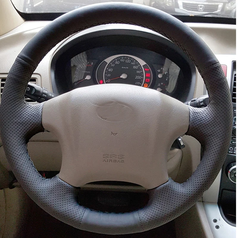 

Free Shipping High Quality cowhide Top Layer Leather handmade Sewing Steering wheel covers protect For Hyundai Tucson