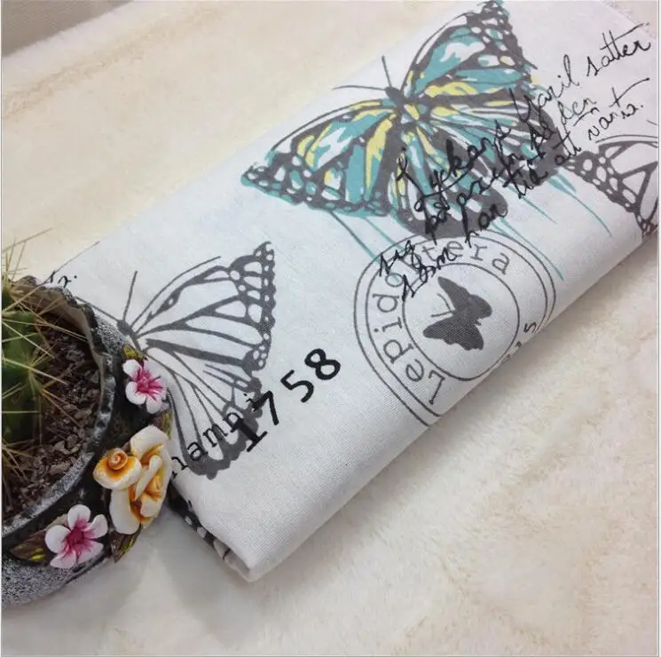 

100*155cm printed butterfly 1 colors cotton and linen blend fabric by meter DIY retro upholstery sewing curtain cotton fabric