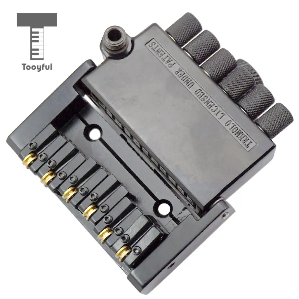 Tooyful Durable Iron Black 6 String Saddle Bridge Tailpiece with Nut Set for Headless Electric Guitar Replacement Parts