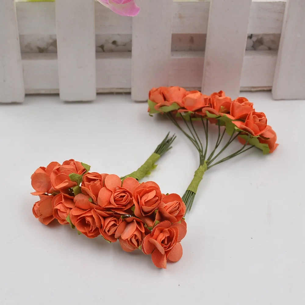 12 шт./лот, мини-бумага, роза, ручная работа, искусственный цветок, свадебное оформление букета, сделай сам, венок, подарок, скрапбукинг, ремесло, искусственный цветок - Цвет: Оранжевый