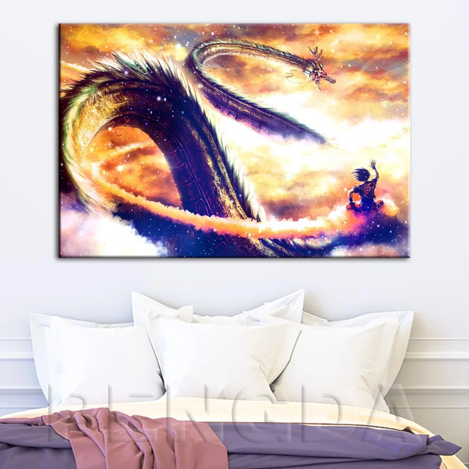 

Home Decor Prints Pictures Wall Art Modular 1 Panel Goku Ride Shenron Poster Dragon Ball Z Anime Painting Canvas Kids Room Frame