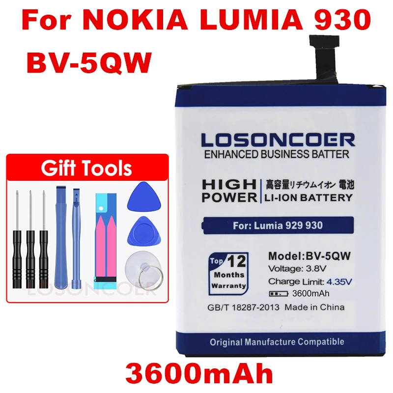 LOSONCOER 3600 мАч BV 5QW батарея для мобильного телефона Nokia Lumia 929 930 RM927 батареи + номер